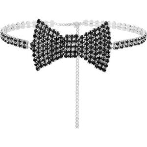 Women's Black Crystal Bowknot Rhinestone Choker Necklace – Elegant Statement